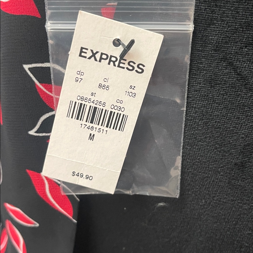 Express Black Blouse with Red Leaf Pattern NWT - image 3